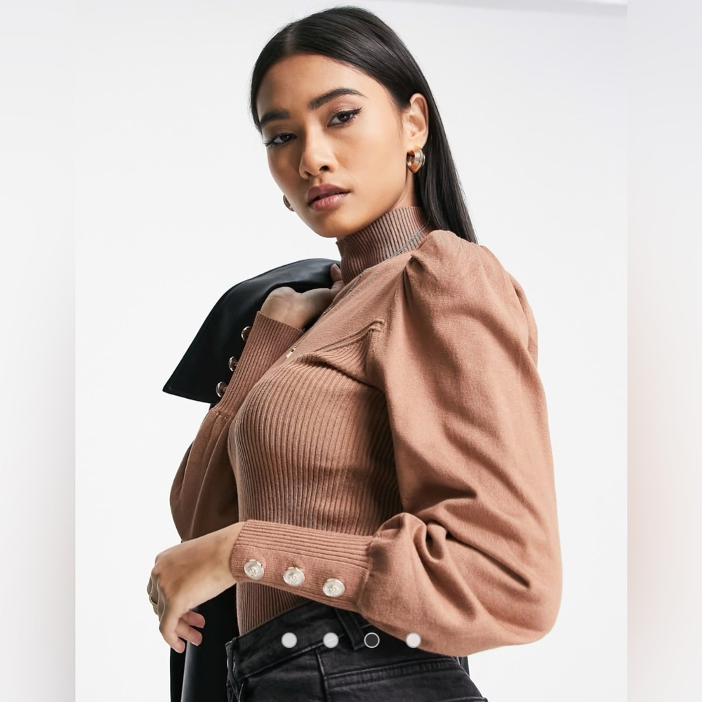 River Island Tan Sweater with Button Detail Size 16